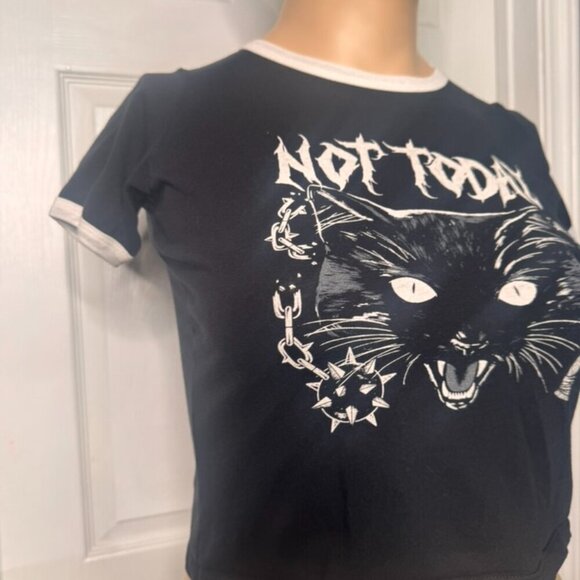Eye Candy "Not Today" Ringer Cropped Tee – Womens Large - Picture 4 of 7